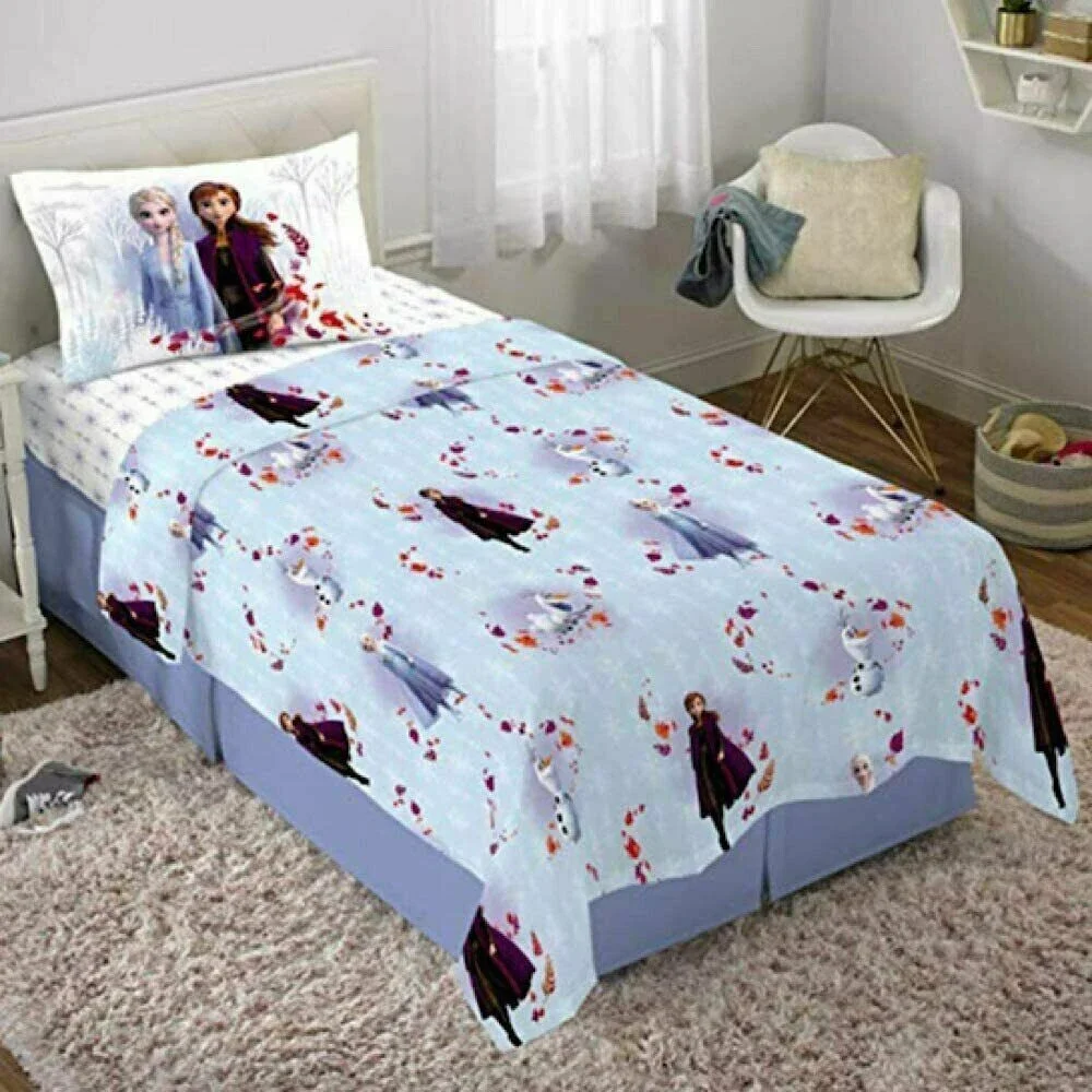 Disney Frozen 2 Elsa Anna Twin Sheet Flat Fitted Pillowcase 3 Pc Set Microfiber